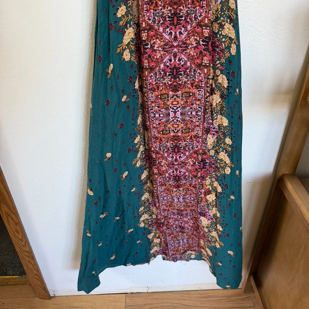 Free People Intimately Maxi Dress M Teal Floral Boho Lace Back Excellent (2091) - Picture 6 of 11